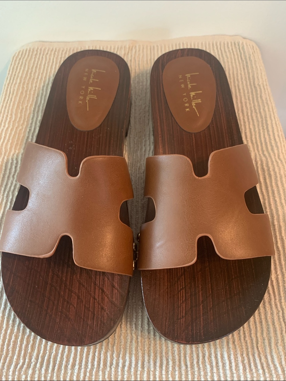 Nicole Miller Brown Leather Slide Sandals